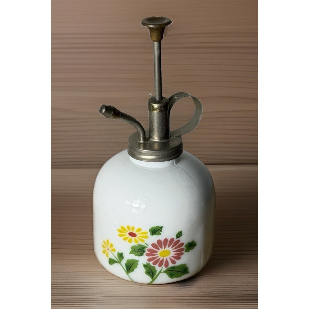 Vintage Milk Glass White Porcelain Flower Sprayer Plant, Mister brass Pump - Picture 2 of 6